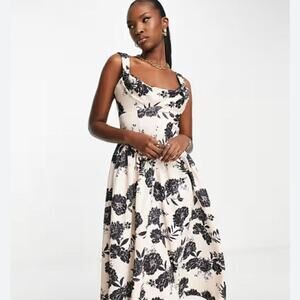 ASOS Black Pink Midi Floral Sundress Size 10